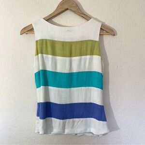 Vintage Striped Sleeveless Top - White, Green, Blue